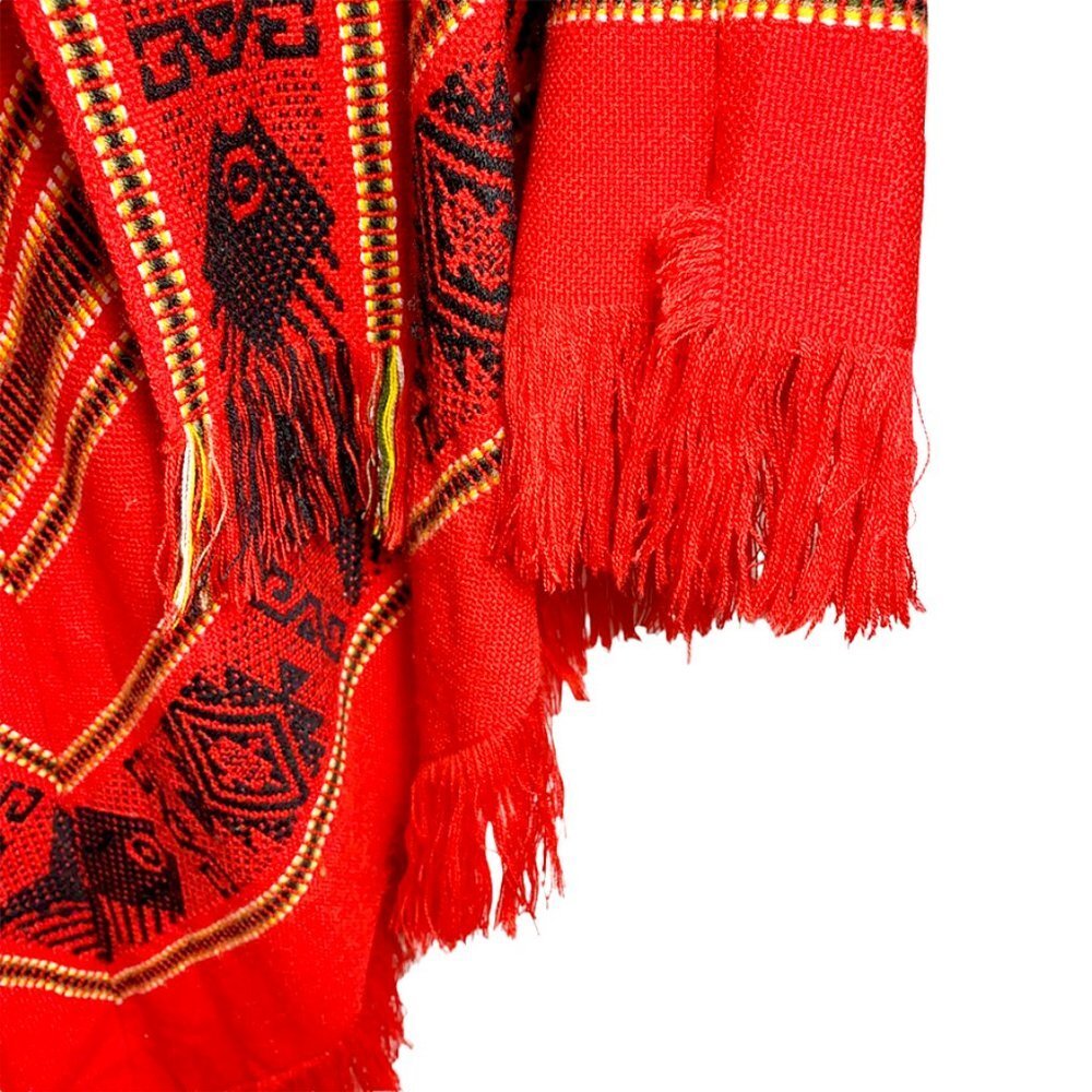 RARE Vintage 1970's Otavalito Hand Woven Southwest Aztec Boho Poncho Cape - Picture 4 of 6